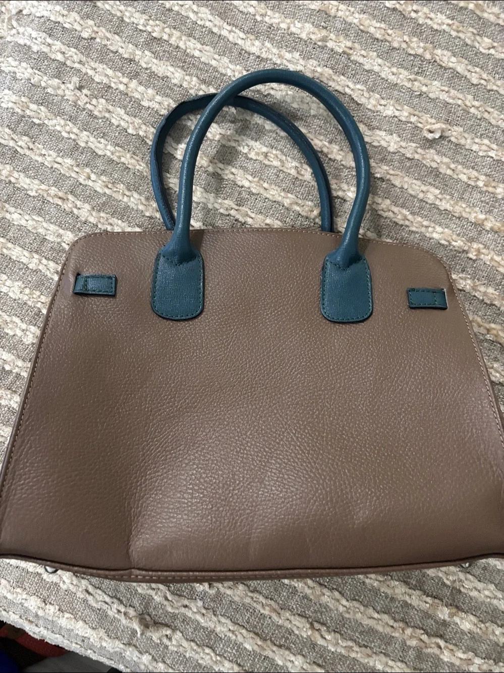 Vera Pelle Leather Satchel with Lock - Brown‎ & Green purse